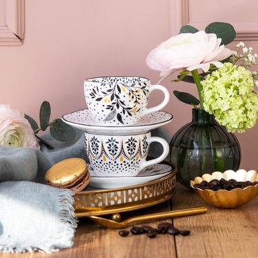 Sara Miller Artisanne Noir Set of 2 Espresso Cup & Saucers Sara Miller Artisanne Noir Set of 2 Espresso Cup & Saucers